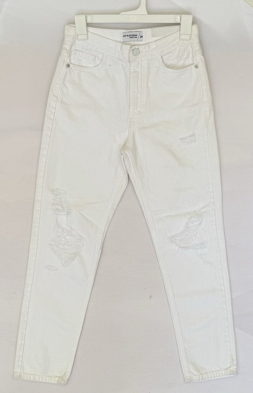 Just Black Denim White Distressed Jeans Women’s 25 Made in USA A174